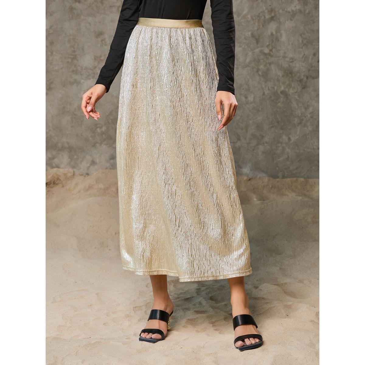 Styli Shimmer Textured A-Line Maxi Skirt-women-clothing-bottoms-skirts-image-1