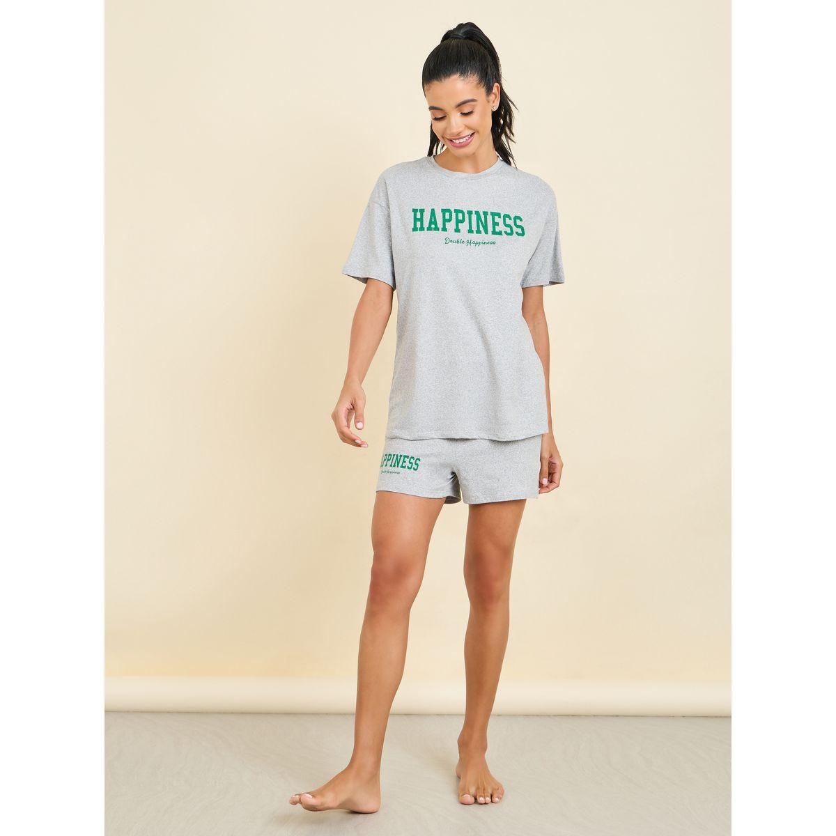 Styli Unwind Slogan Print T-Shirt & Cycling Shorts Lounge Set-women-clothing-coordsets-image-2