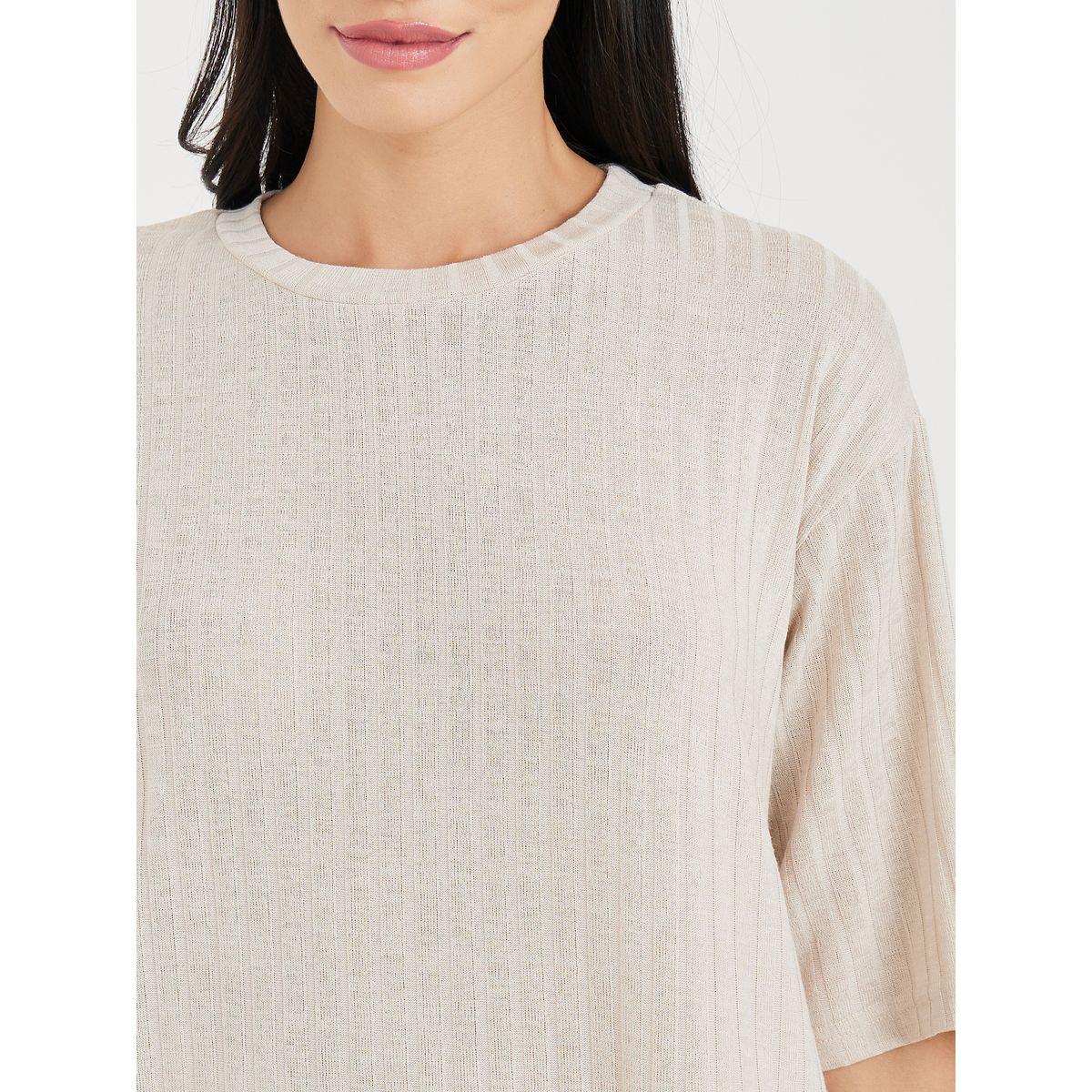 Styli Unwind Ribbed Drop Shoulder T-shirt and Cycling Short Lounge Set-women-clothing-coordsets-image-4