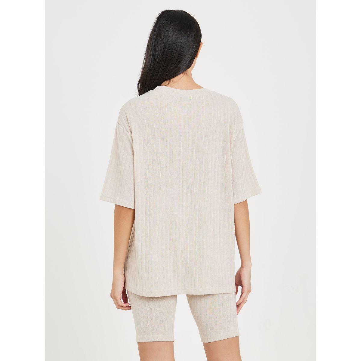 Styli Unwind Ribbed Drop Shoulder T-shirt and Cycling Short Lounge Set-women-clothing-coordsets-image-6