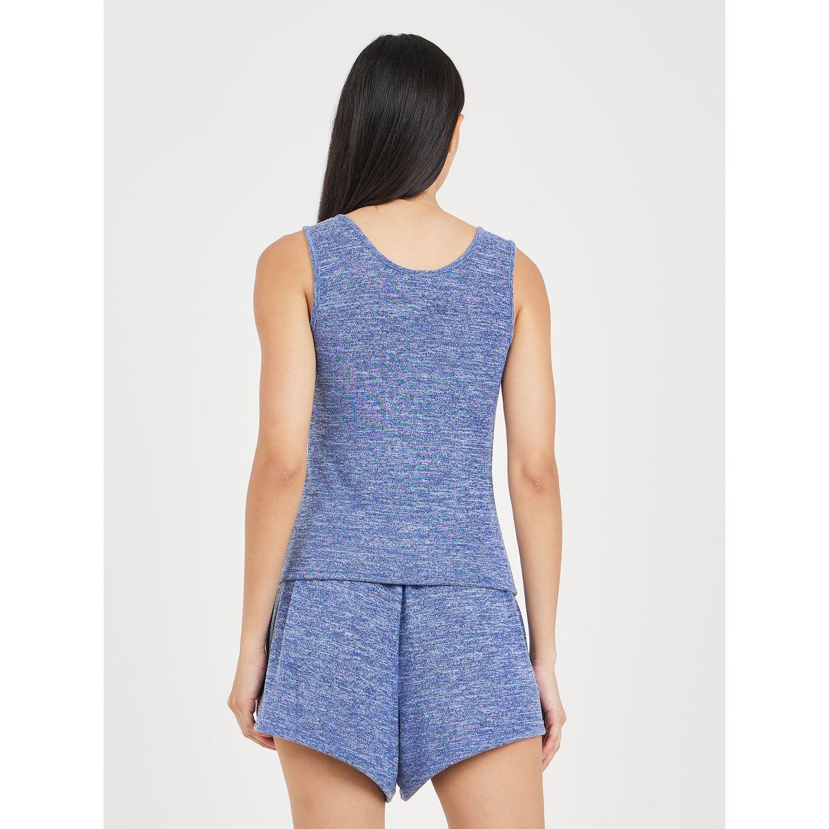 Styli Unwind Melange Ribbed Vest and Drawstring Waist Short Set-women-clothing-nightwear-pyjamas-shortsets-image-5
