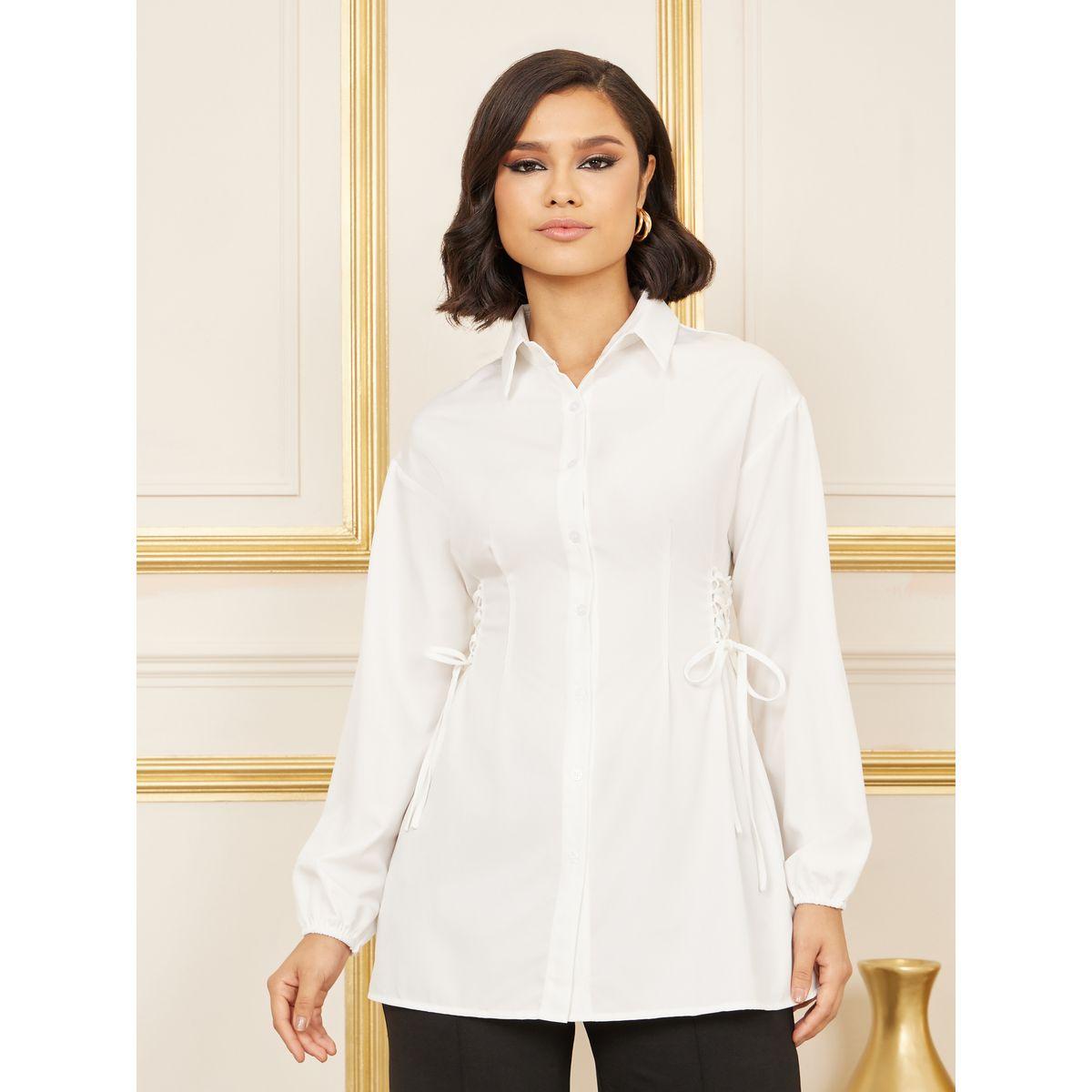 Styli Side Lace Up Detail Longline Shirt-women-clothing-shirtsandblouses-shirts-image-1