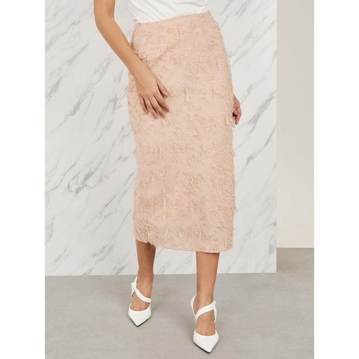 تنورة ميدي بتفاصيل بارزة الملمس وشق جانبي-women-clothing-bottoms-skirts-image-1