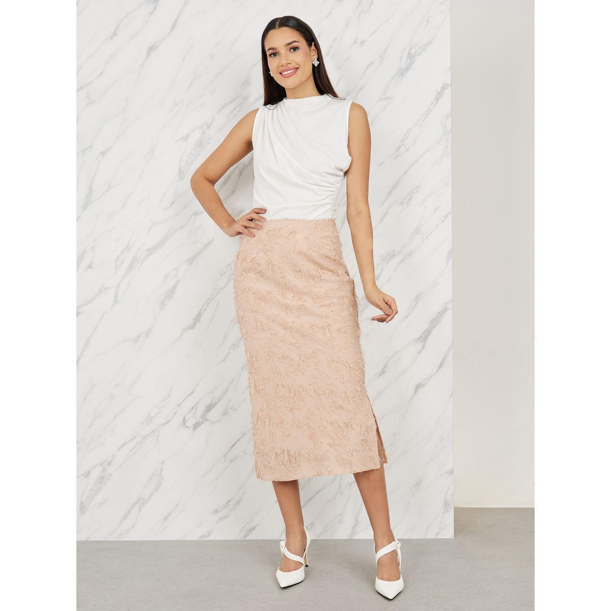 Styli Tassel Texture Side Slit Midi Skirt-women-clothing-bottoms-skirts-image-2