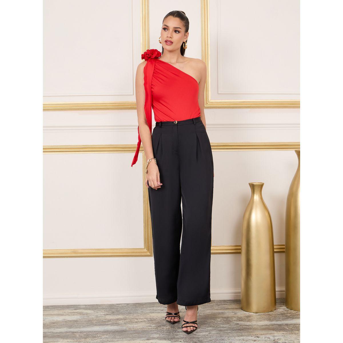 Styli Floral Corsage One Shoulder Ruched Detail Knit Top-women-clothing-shirtsandblouses-blouses-image-3