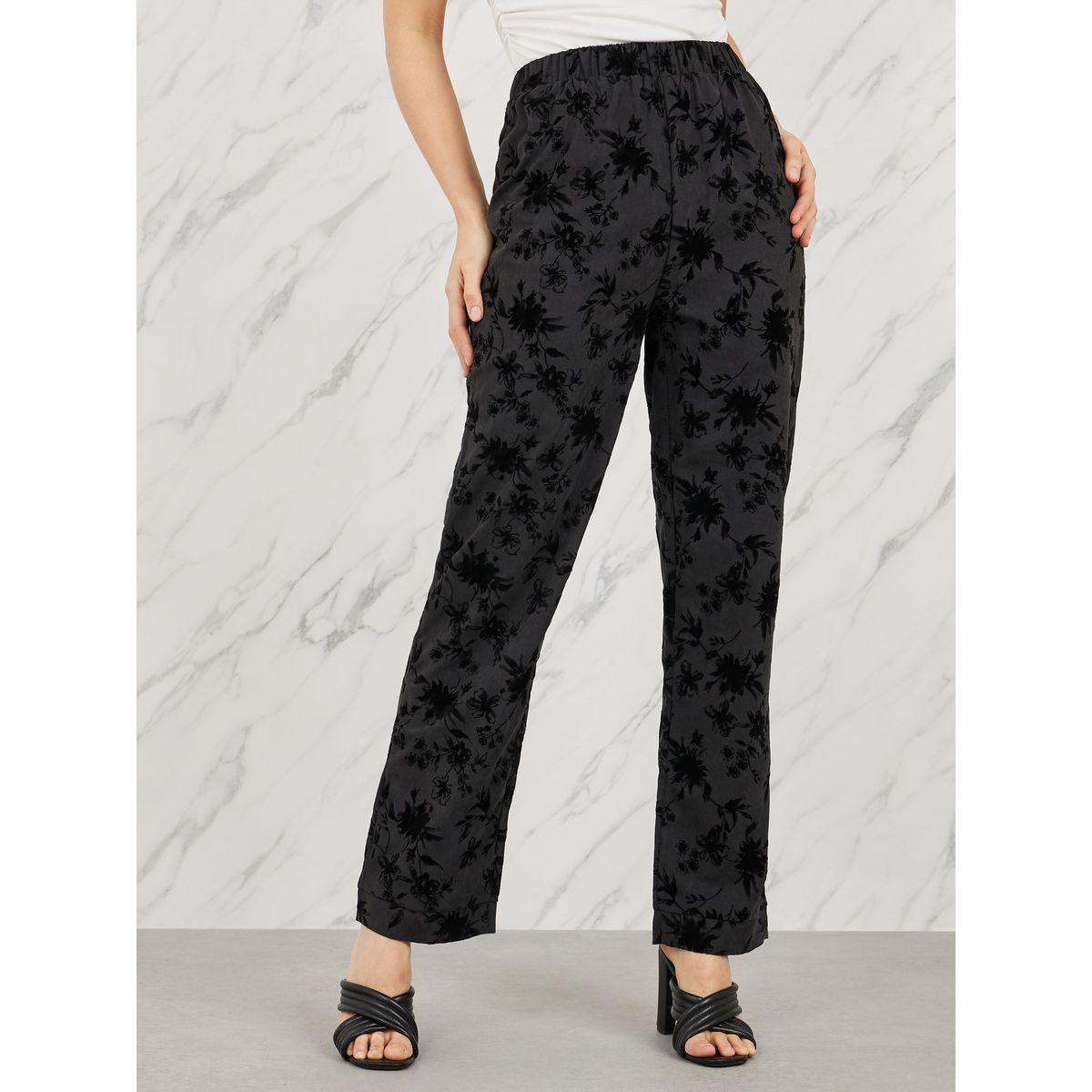 بنطال جاكار بأرجل مستقيمة وخصر عالي-women-clothing-bottoms-trousers-image-1