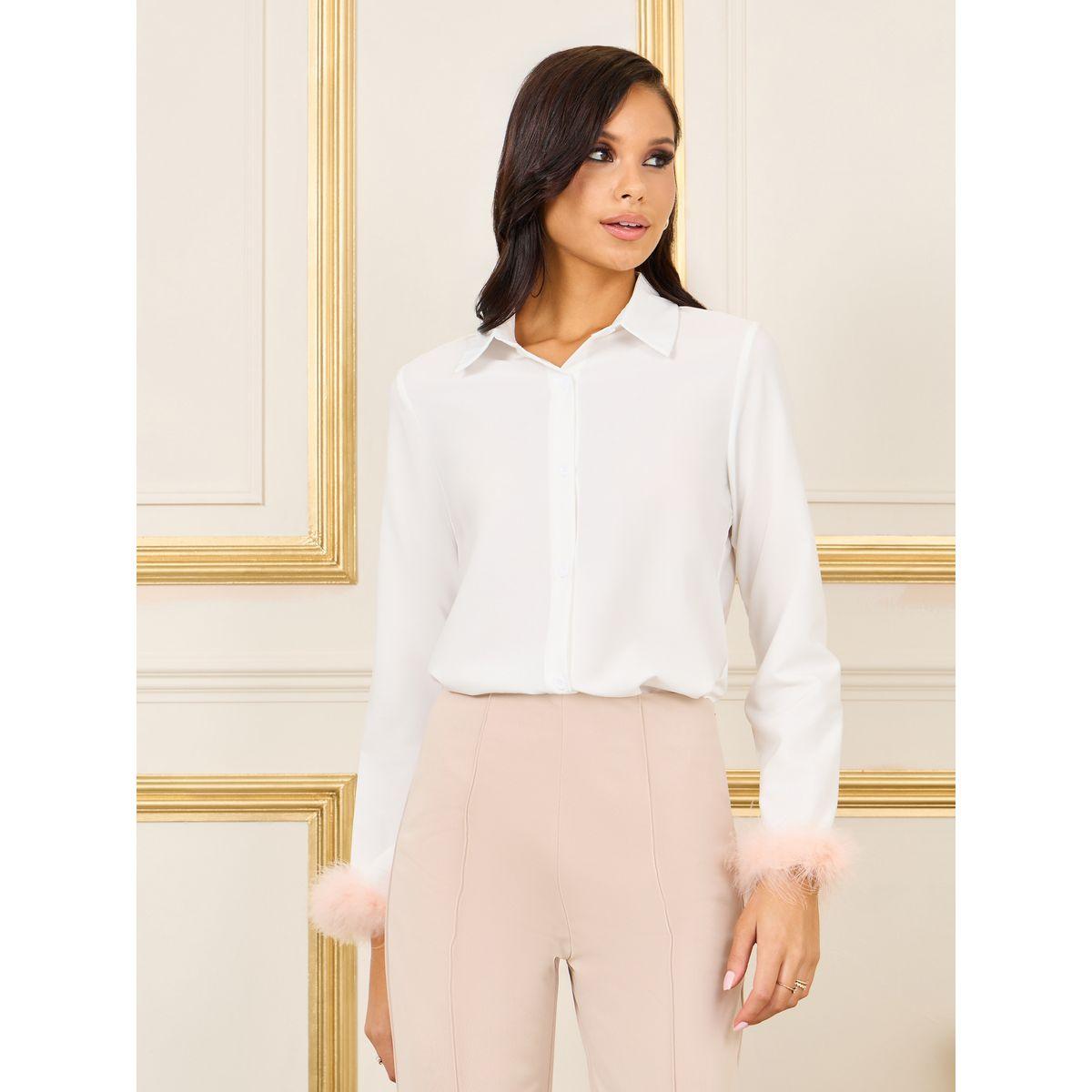 Styli Contrast Faux Fur Trim Sleeves Regular Fit Shirt-women-clothing-shirtsandblouses-shirts-image-1