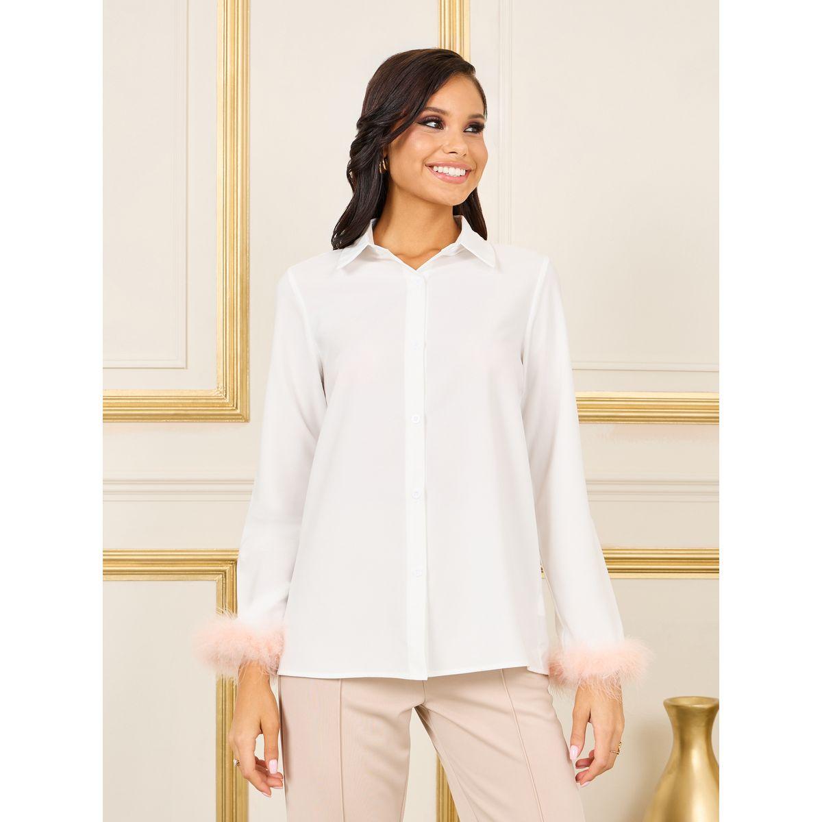 Styli Contrast Faux Fur Trim Sleeves Regular Fit Shirt-women-clothing-shirtsandblouses-shirts-image-2