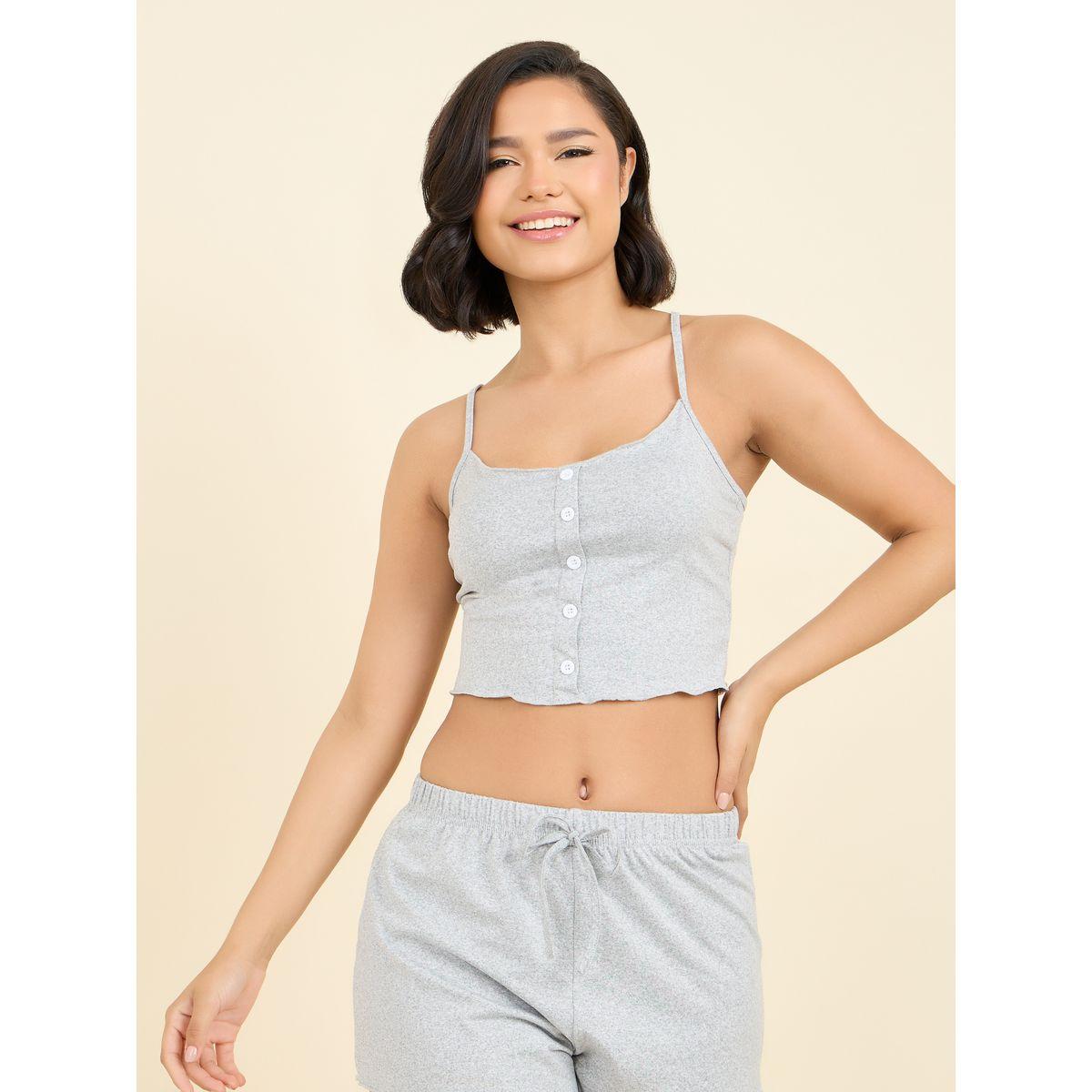 Styli Unwind Melange Lettuce Hem Button Through Cami and Short Set-women-clothing-nightwear-pyjamas-shortsets-image-2