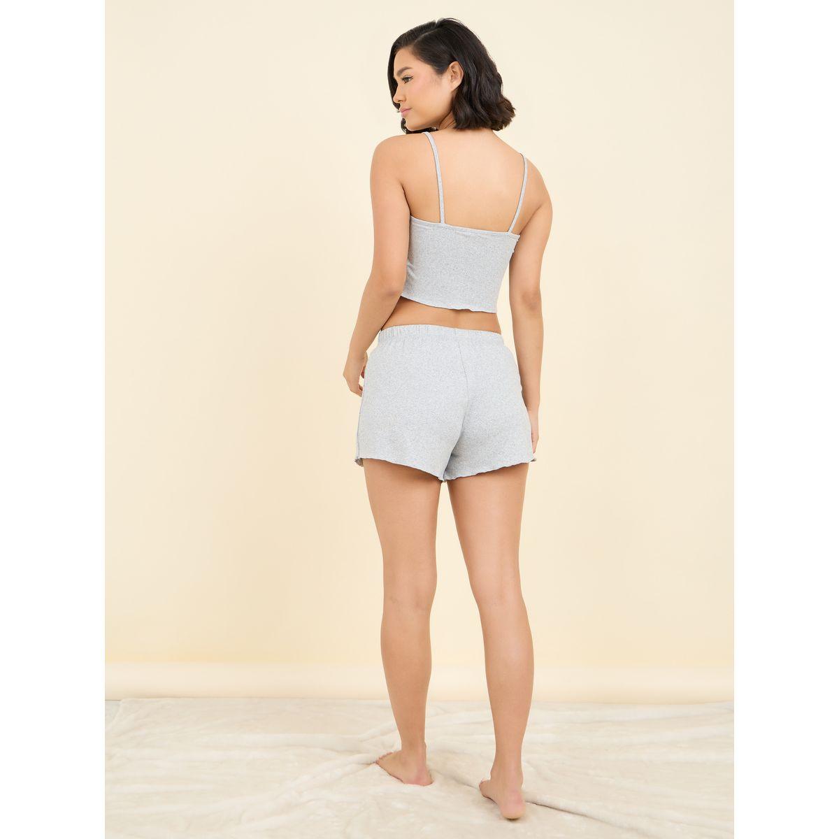Styli Unwind Melange Lettuce Hem Button Through Cami and Short Set-women-clothing-nightwear-pyjamas-shortsets-image-4