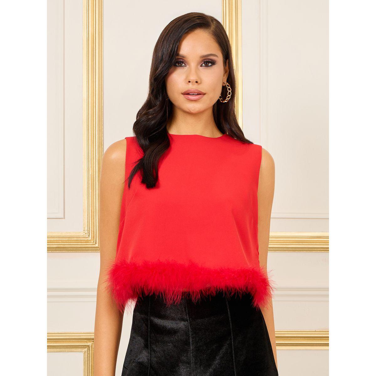 بلوزة بلا اكمام مع فرو صناعي-women-clothing-shirtsandblouses-blouses-image-1
