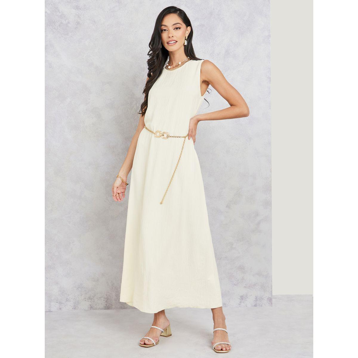 Styli Textured Sleeveless Under Abaya Dress with Belt-women-arabicclothing-jalabiyas-image-1