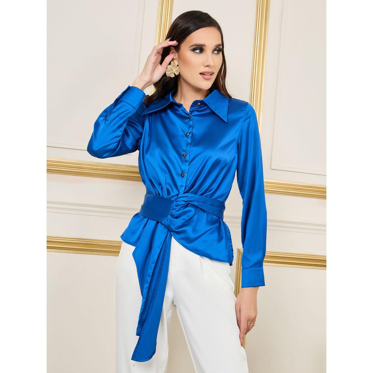 بلوزة ساتان بنمط لف واكمام بأساور-women-clothing-shirtsandblouses-shirts-image-1