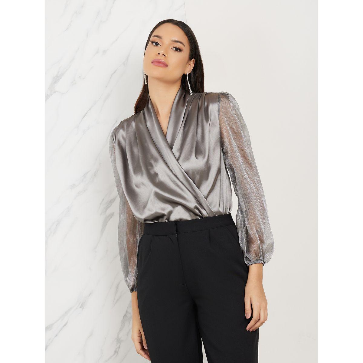 بلوزة ساتان باكمام اورجانزا وياقة منسدلة-women-clothing-shirtsandblouses-blouses-image-1