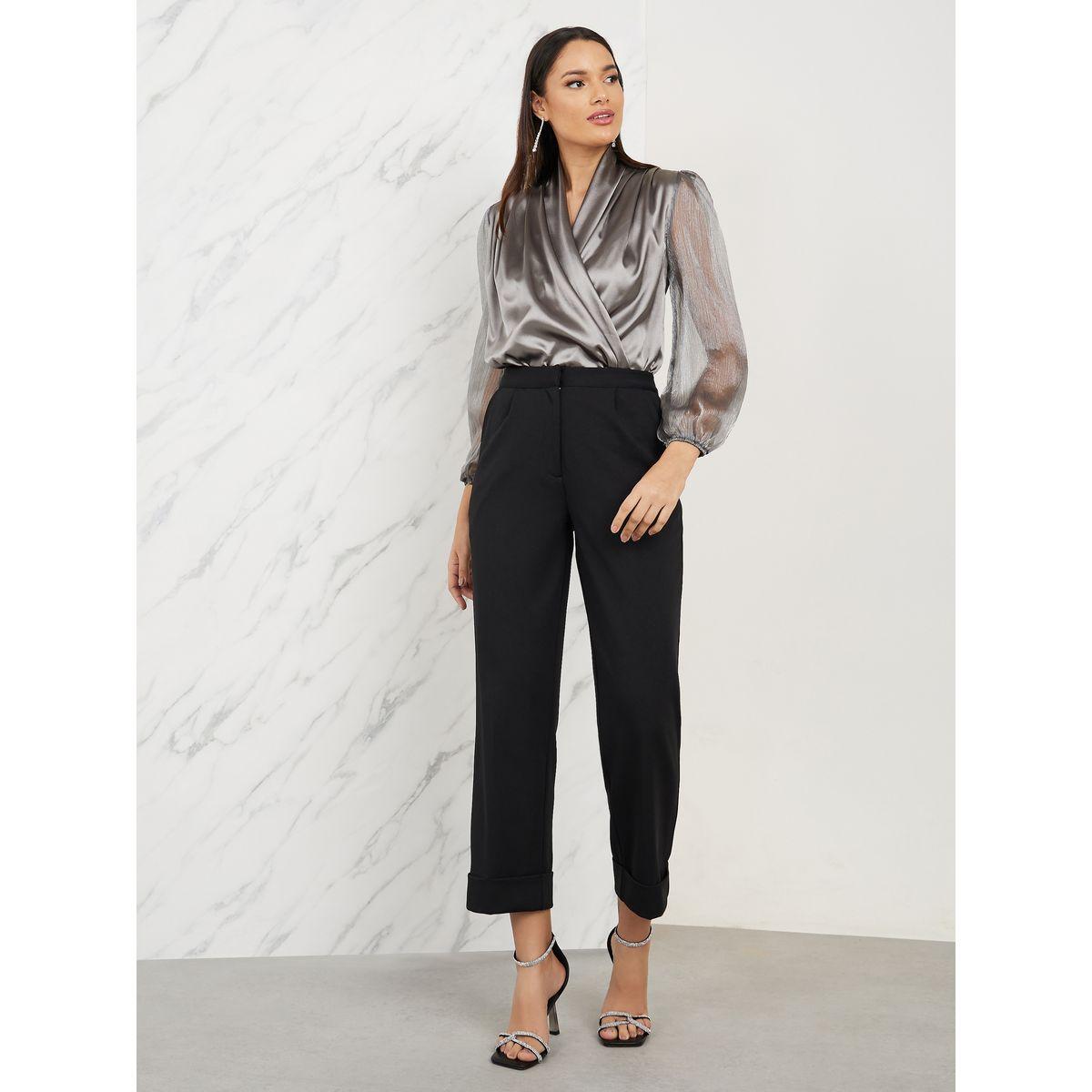 بلوزة ساتان باكمام اورجانزا وياقة منسدلة-women-clothing-shirtsandblouses-blouses-image-2