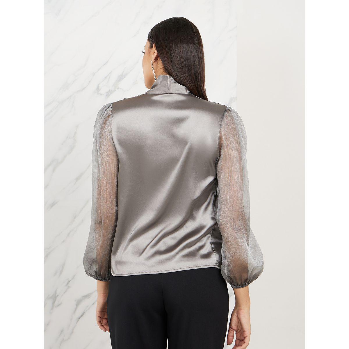 بلوزة ساتان باكمام اورجانزا وياقة منسدلة-women-clothing-shirtsandblouses-blouses-image-5
