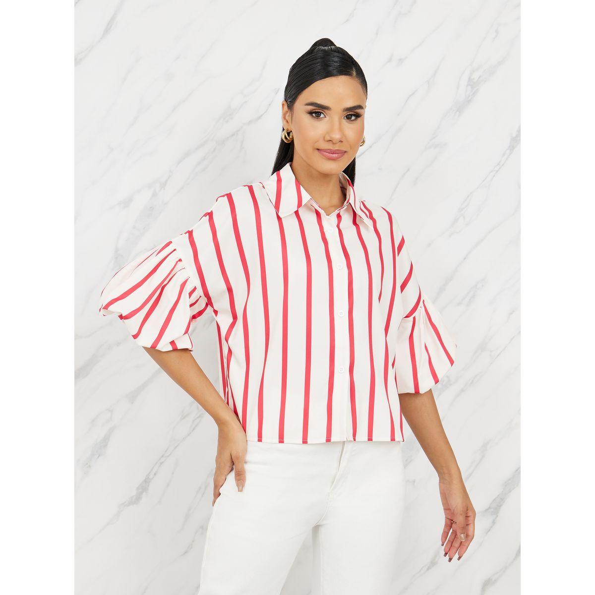 Styli Striped Button Front Balloon Sleeve Shirt-women-clothing-shirtsandblouses-shirts-image-2