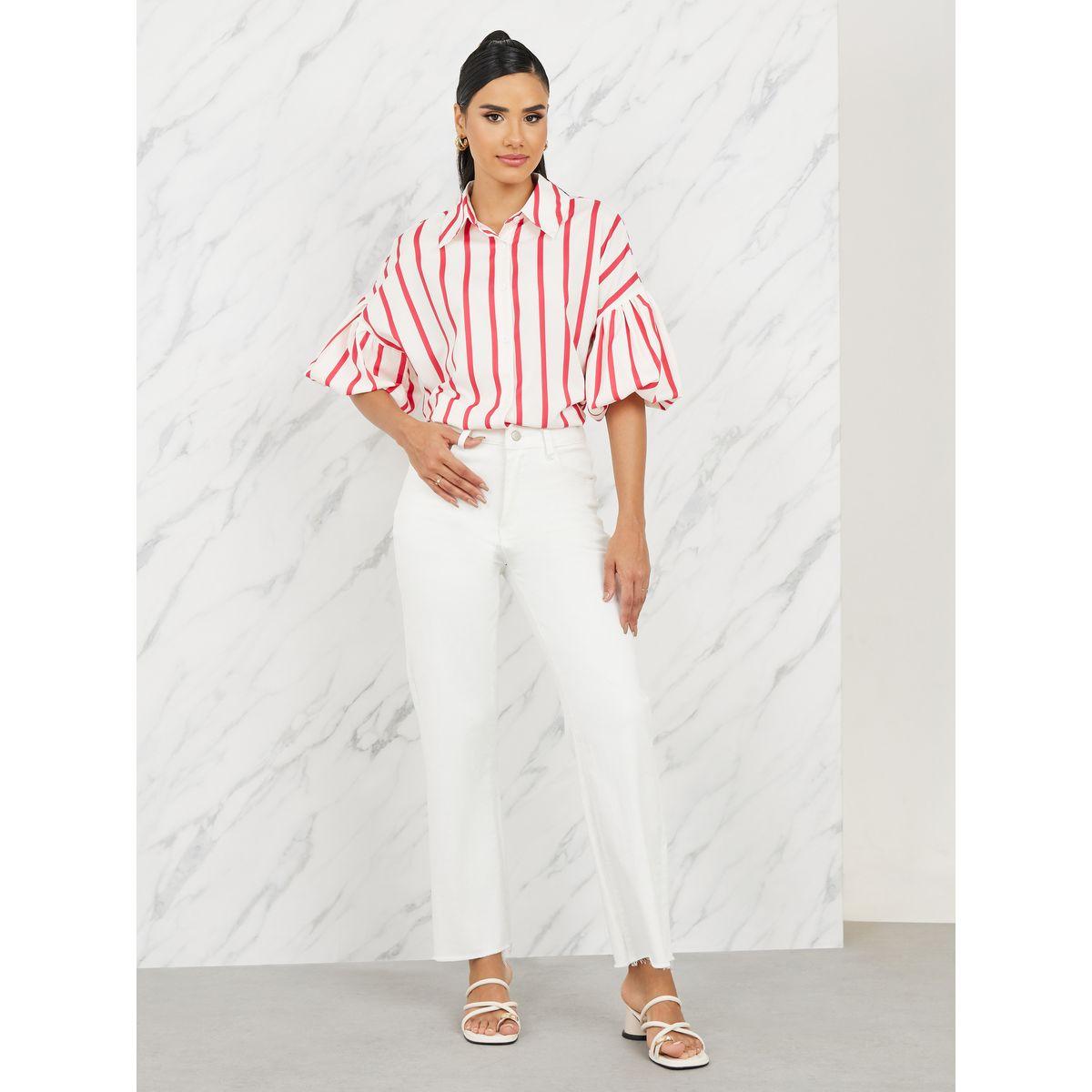 Styli Striped Button Front Balloon Sleeve Shirt-women-clothing-shirtsandblouses-shirts-image-3