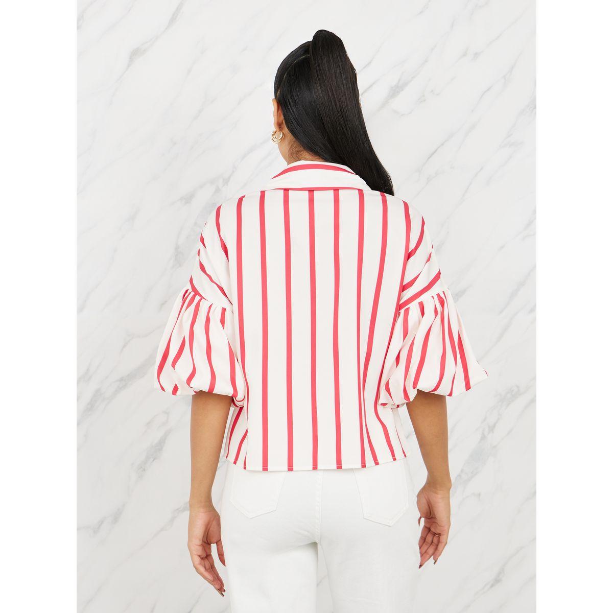 Styli Striped Button Front Balloon Sleeve Shirt-women-clothing-shirtsandblouses-shirts-image-5