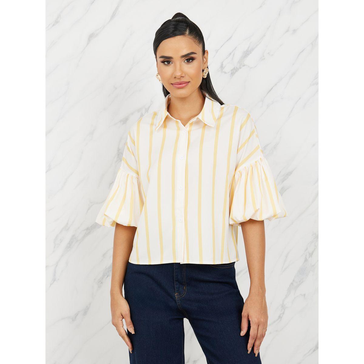 Styli Striped Button Front Balloon Sleeve Shirt-women-clothing-shirtsandblouses-shirts-image-2