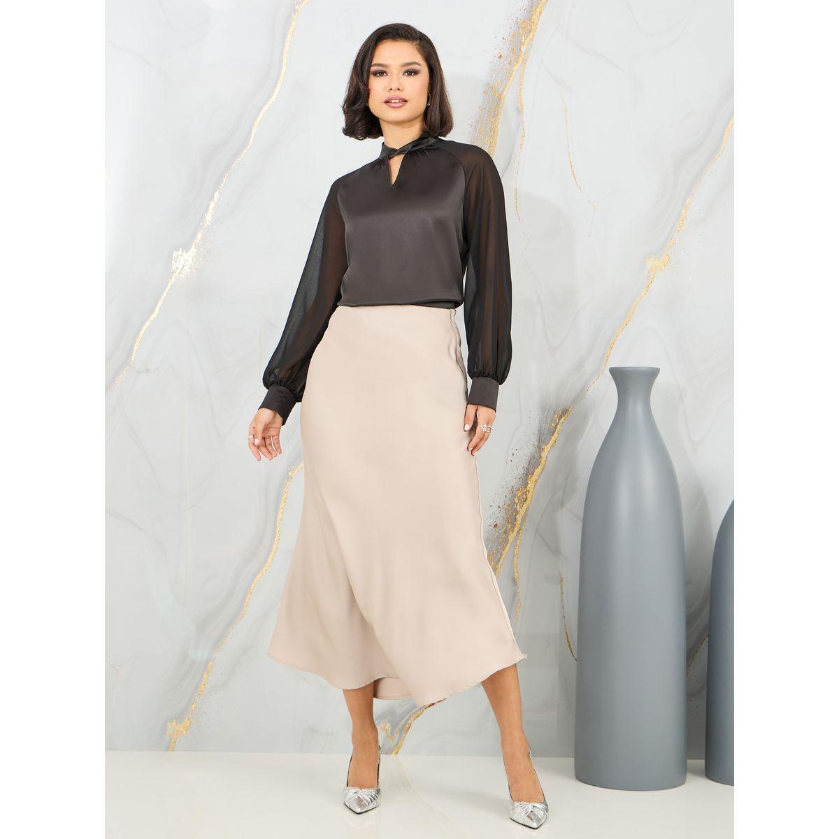Styli Satin Twist Detail High Neck Sheer Sleeves Blouse-women-clothing-shirtsandblouses-blouses-image-3