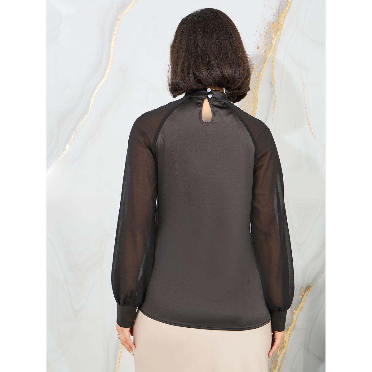 Styli Satin Twist Detail High Neck Sheer Sleeves Blouse-women-clothing-shirtsandblouses-blouses-image-5