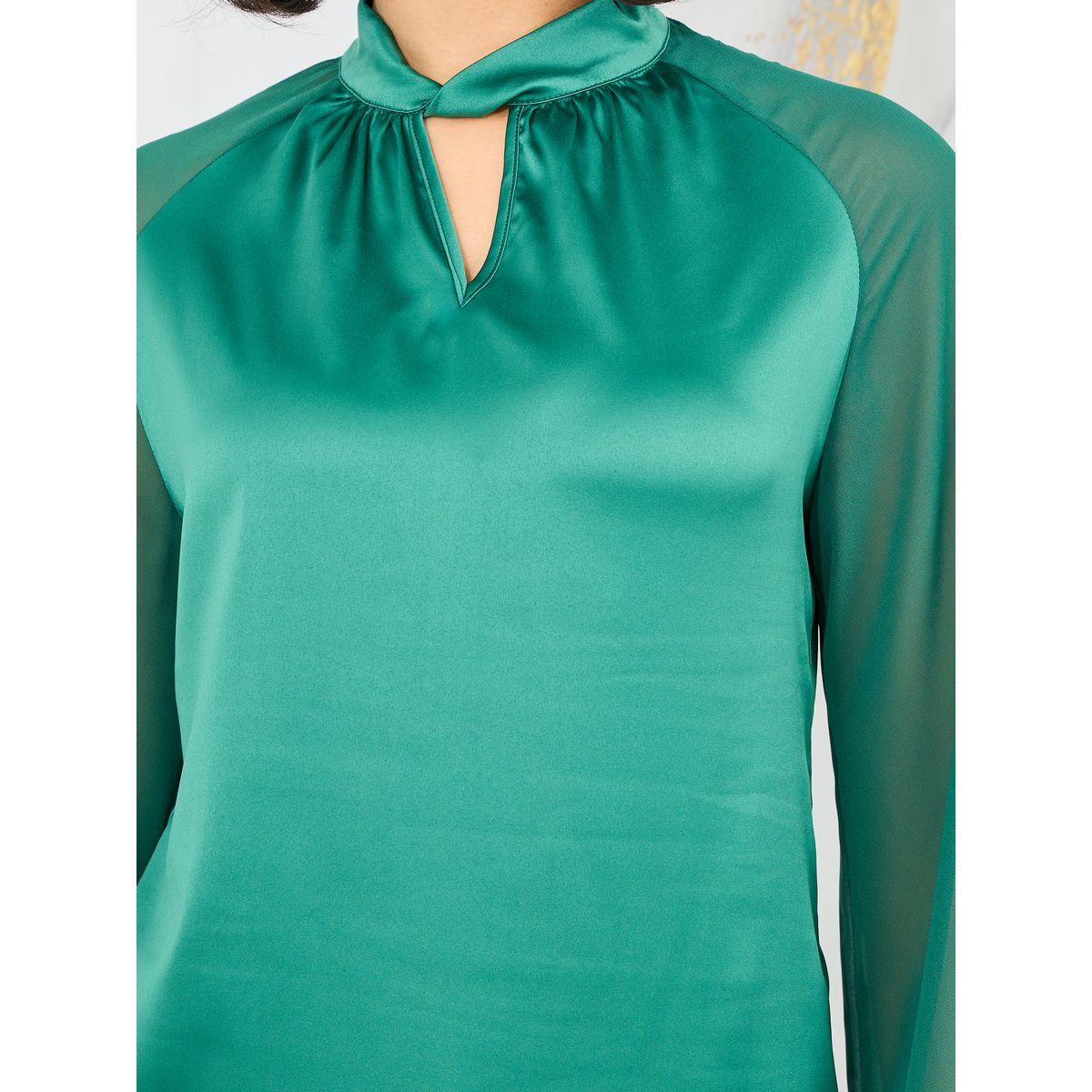 Styli Satin Twist Detail High Neck Sheer Sleeves Blouse-women-clothing-shirtsandblouses-blouses-image-4