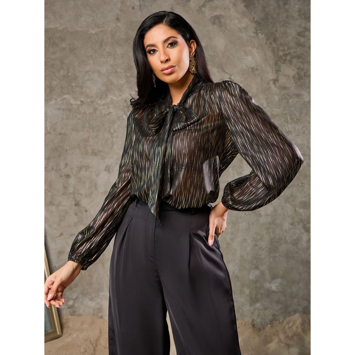 Styli Foil Print Tie Up Neck Blouse-women-clothing-shirtsandblouses-blouses-image-1