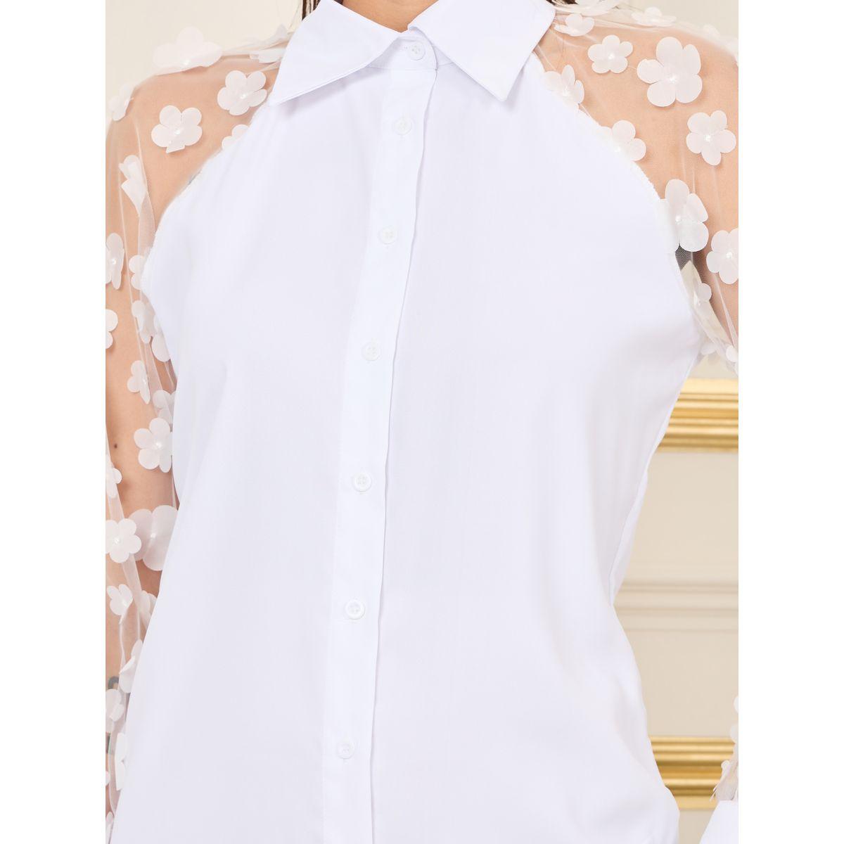 Styli Floral Applique Mesh Sleeves Regular Fit Shirt-women-clothing-shirtsandblouses-shirts-image-4