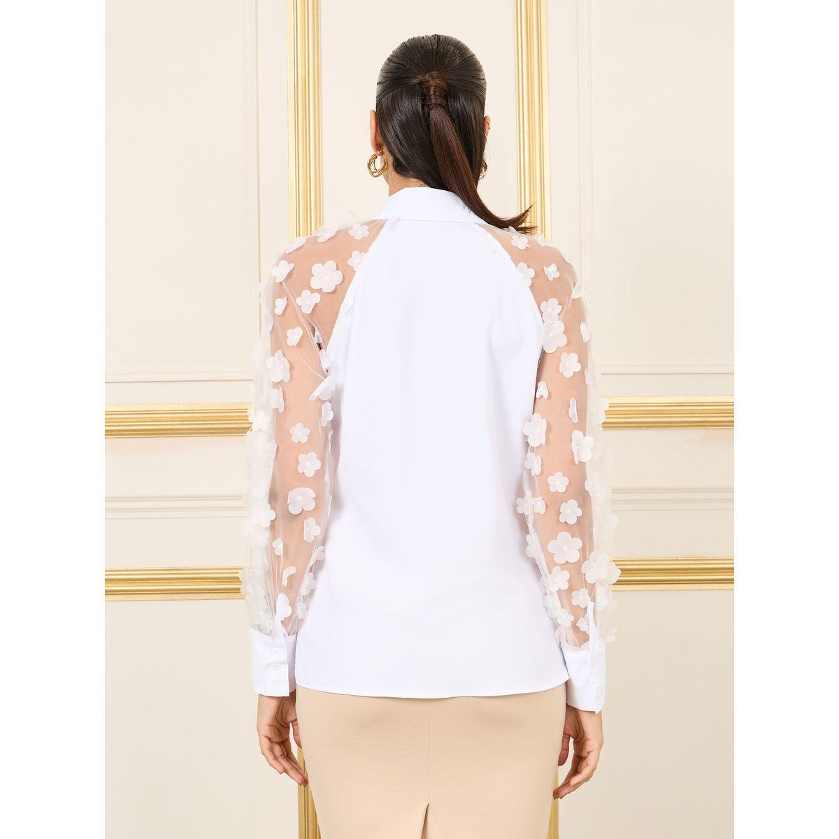 Styli Floral Applique Mesh Sleeves Regular Fit Shirt-women-clothing-shirtsandblouses-shirts-image-5