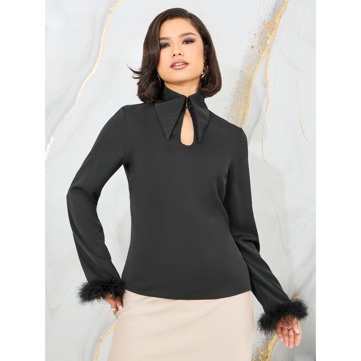 بلوزة باكمام طويلة وتفاصيل فرو صناعي-women-clothing-shirtsandblouses-blouses-image-2