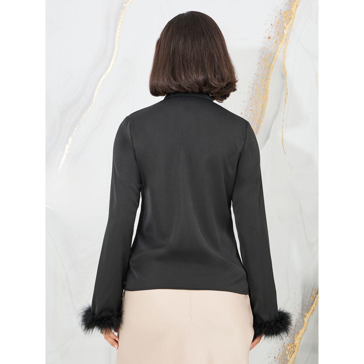 Styli Faux Fur Trim Sleeves Pointed Tip Collared Top-women-clothing-shirtsandblouses-blouses-image-5