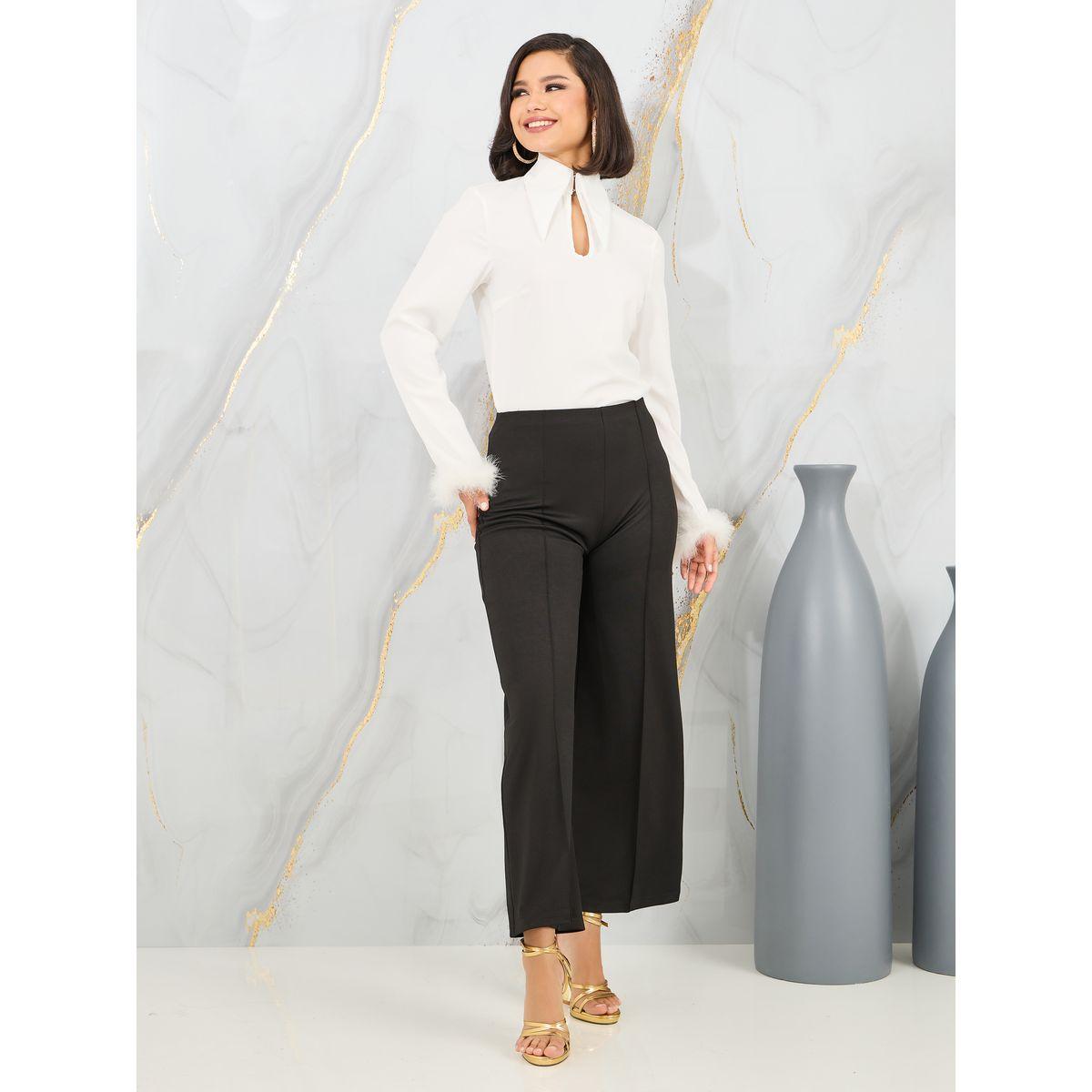 Styli Faux Fur Trim Sleeves Pointed Tip Collared Top-women-clothing-shirtsandblouses-blouses-image-3