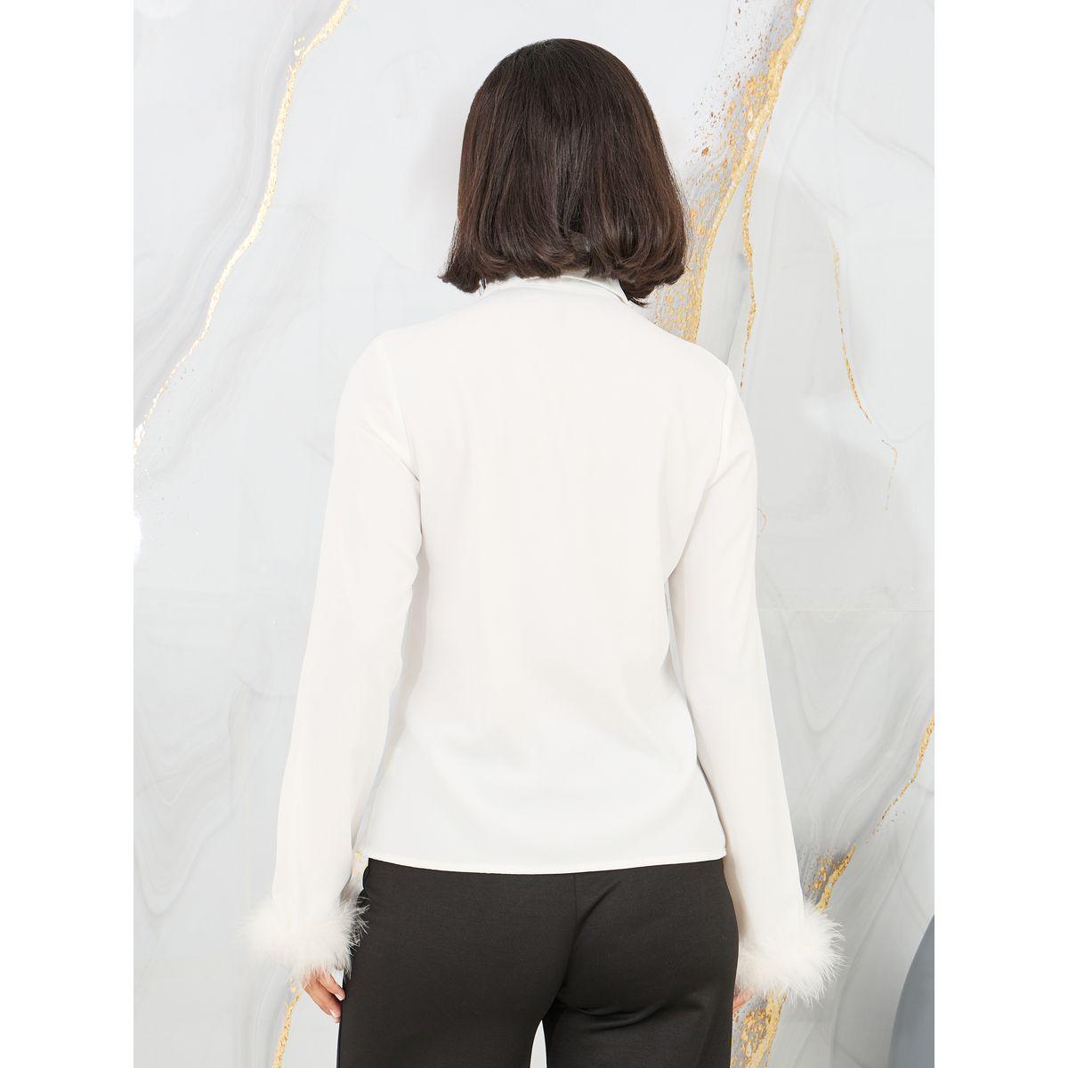 Styli Faux Fur Trim Sleeves Pointed Tip Collared Top-women-clothing-shirtsandblouses-blouses-image-5