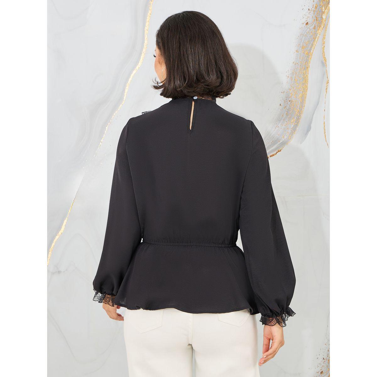 Styli Lace Trim High Neck Ruffle Detail Blouse-women-clothing-shirtsandblouses-blouses-image-4