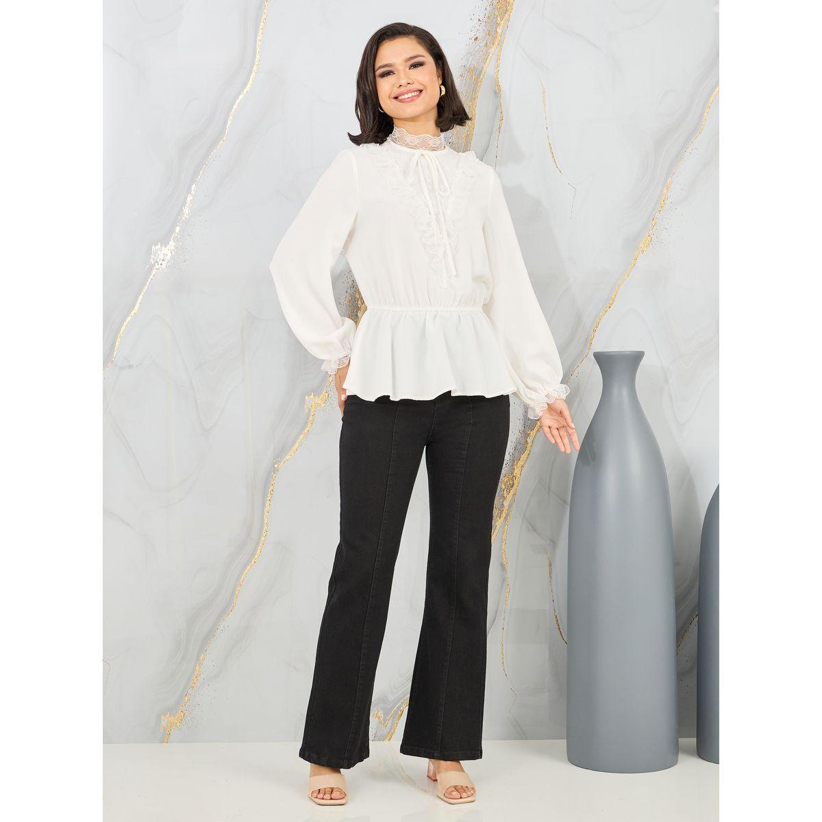 Styli Lace Trim High Neck Ruffle Detail Blouse-women-clothing-shirtsandblouses-blouses-image-2
