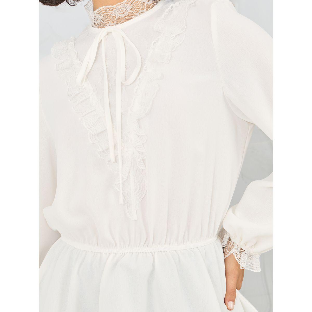 Styli Lace Trim High Neck Ruffle Detail Blouse-women-clothing-shirtsandblouses-blouses-image-3