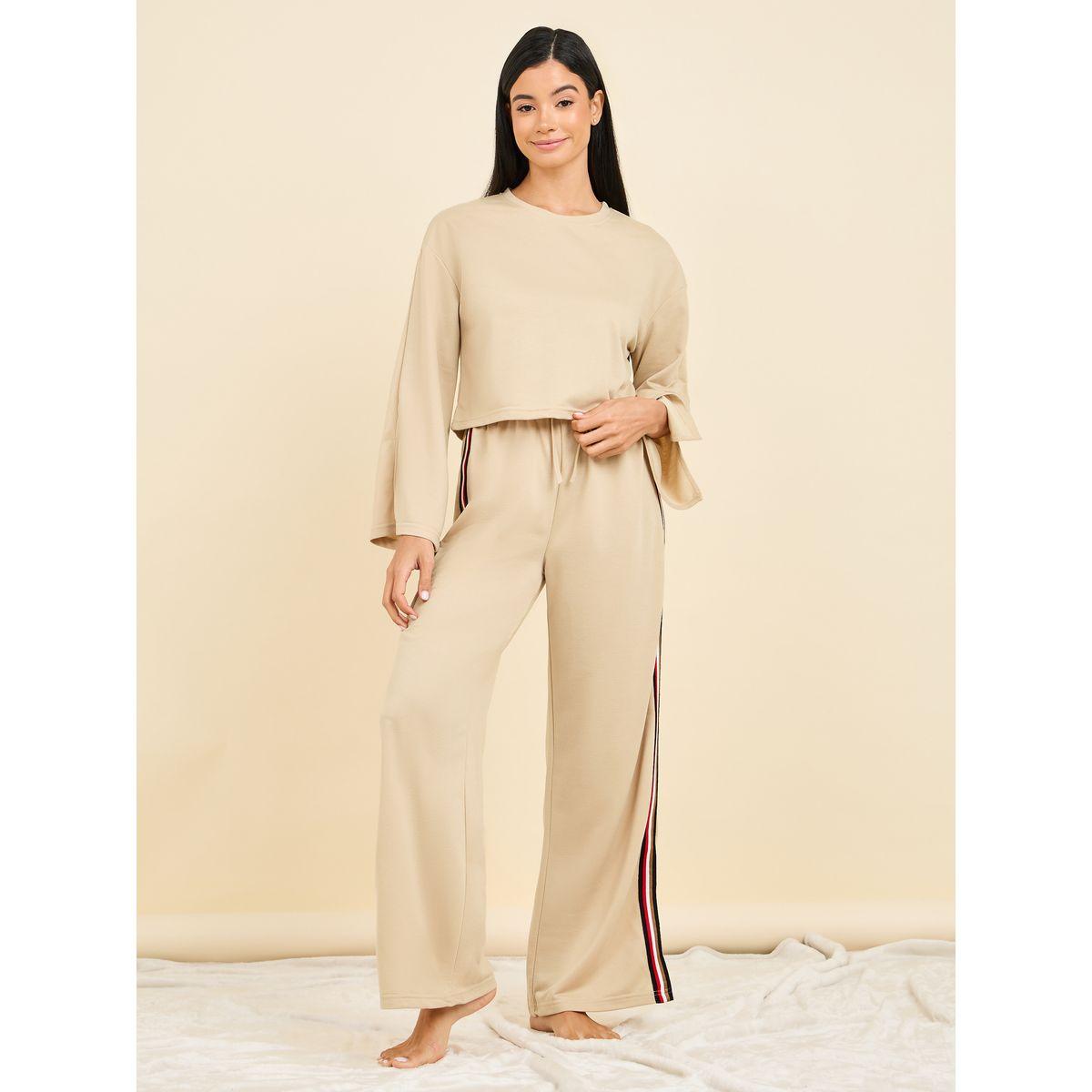 Styli Unwind Drop Shoulder Top and Side Striped Trouser Lounge Set-women-clothing-coordsets-image-1