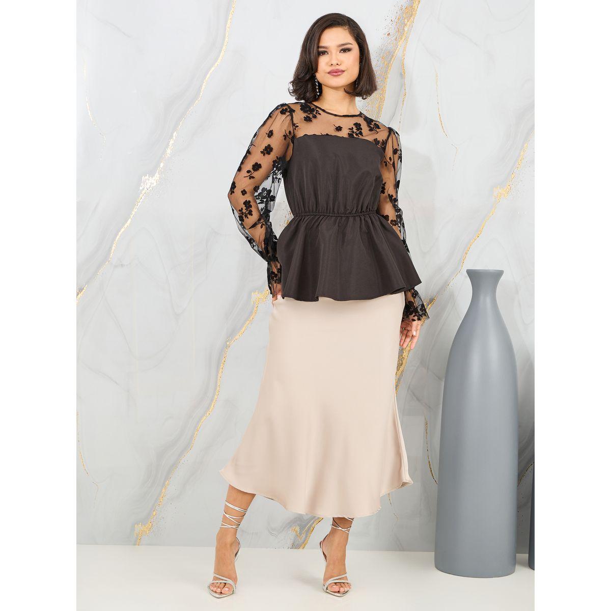Styli Floral Mesh Insert Peplum Top-women-clothing-shirtsandblouses-blouses-image-2