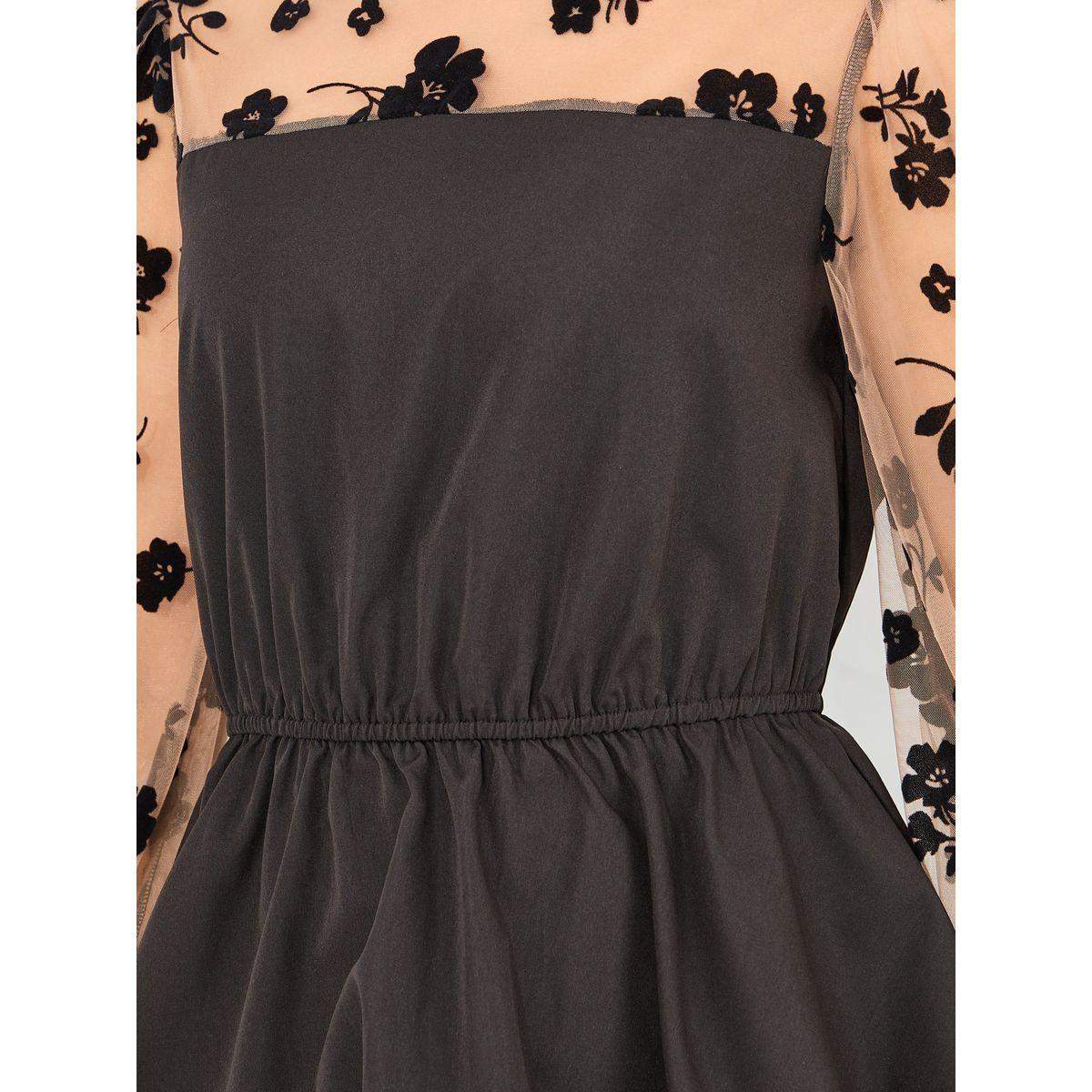 Styli Floral Velvet Texture Mesh Sleeves Peplum Top-women-clothing-shirtsandblouses-blouses-image-3