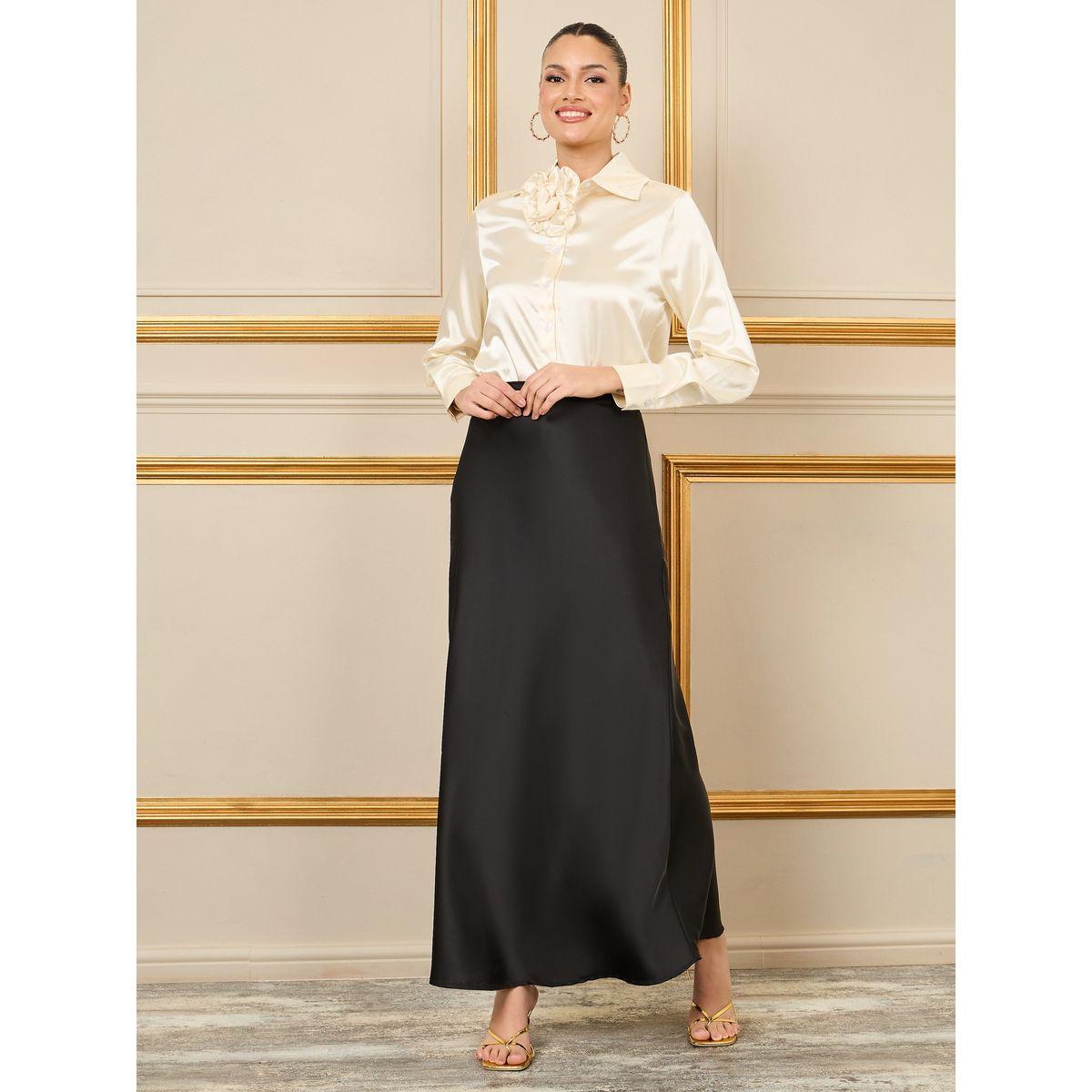 Styli Satin Corsage Detail Neck Regular Fit Blouse-women-clothing-shirtsandblouses-blouses-image-3