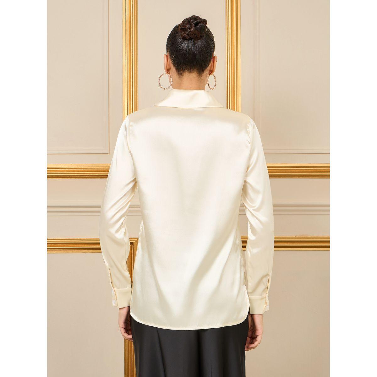 Styli Satin Corsage Detail Neck Regular Fit Blouse-women-clothing-shirtsandblouses-blouses-image-5