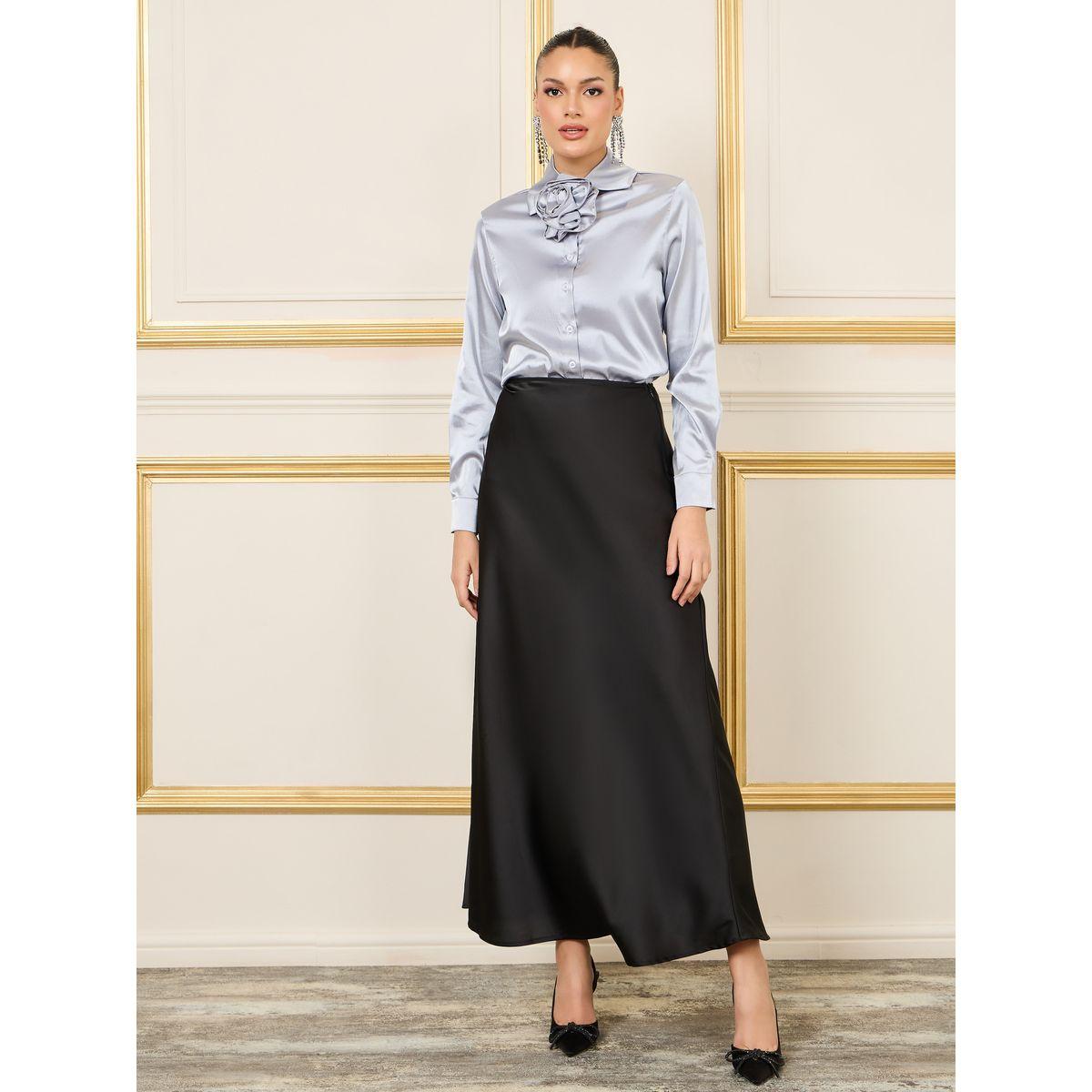 Styli Satin Corsage Detail Neck Regular Fit Blouse-women-clothing-shirtsandblouses-blouses-image-3