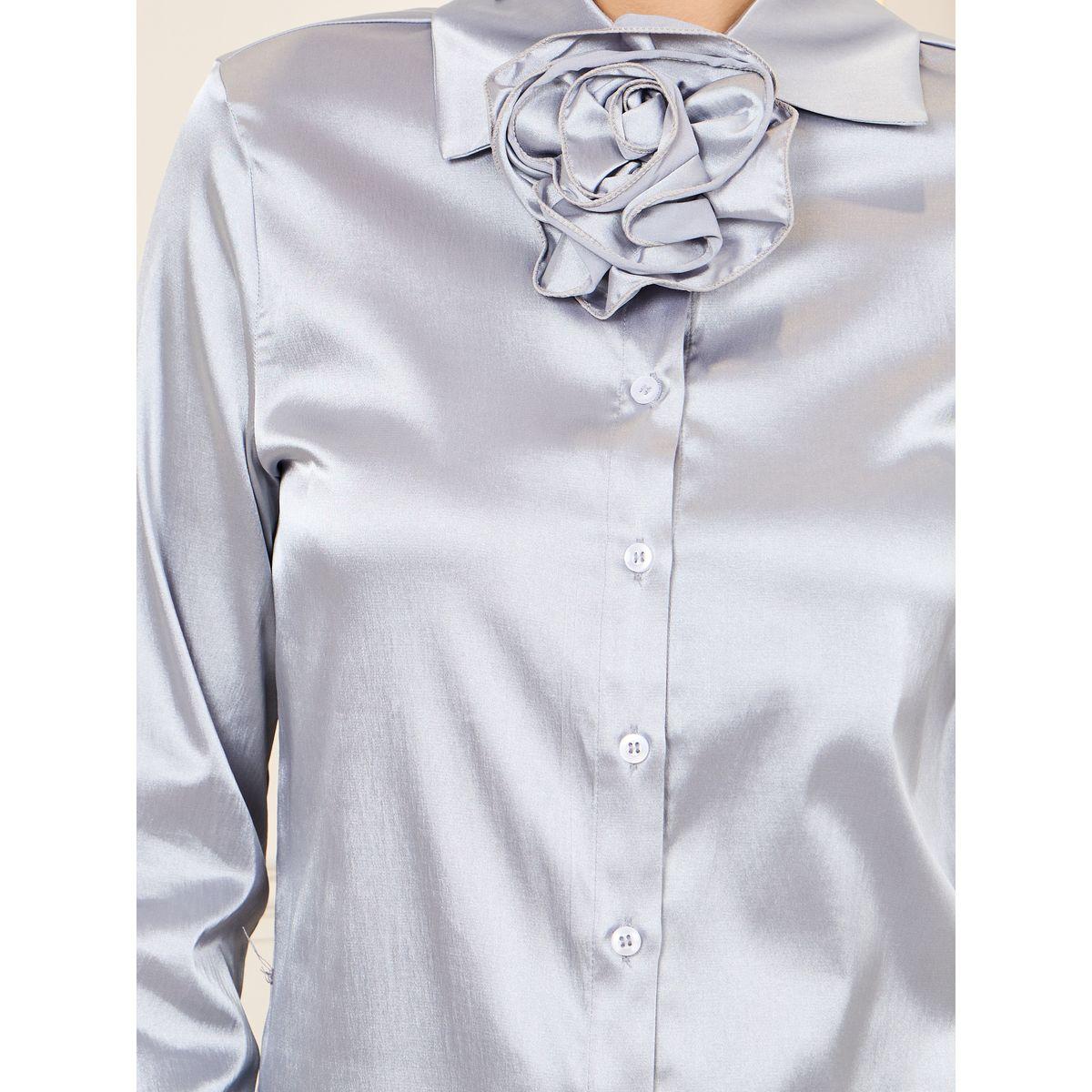 Styli Satin Corsage Detail Neck Regular Fit Blouse-women-clothing-shirtsandblouses-blouses-image-4