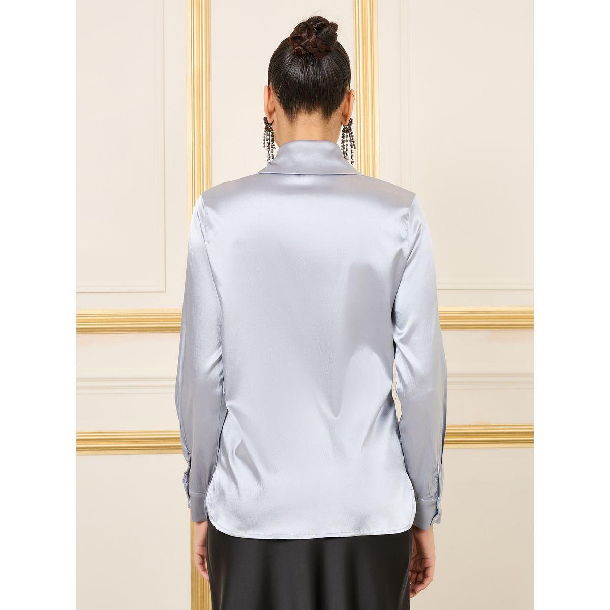 Styli Satin Corsage Detail Neck Regular Fit Blouse-women-clothing-shirtsandblouses-blouses-image-5