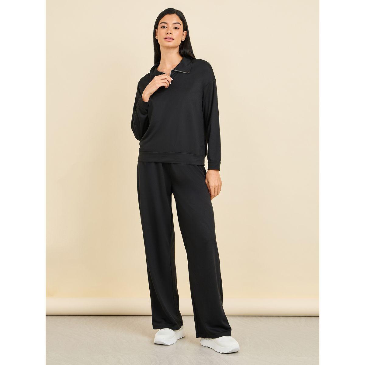 مجموعة من بنطال مع بلوزة بسحَّاب غلق-women-clothing-coordsets-image-1