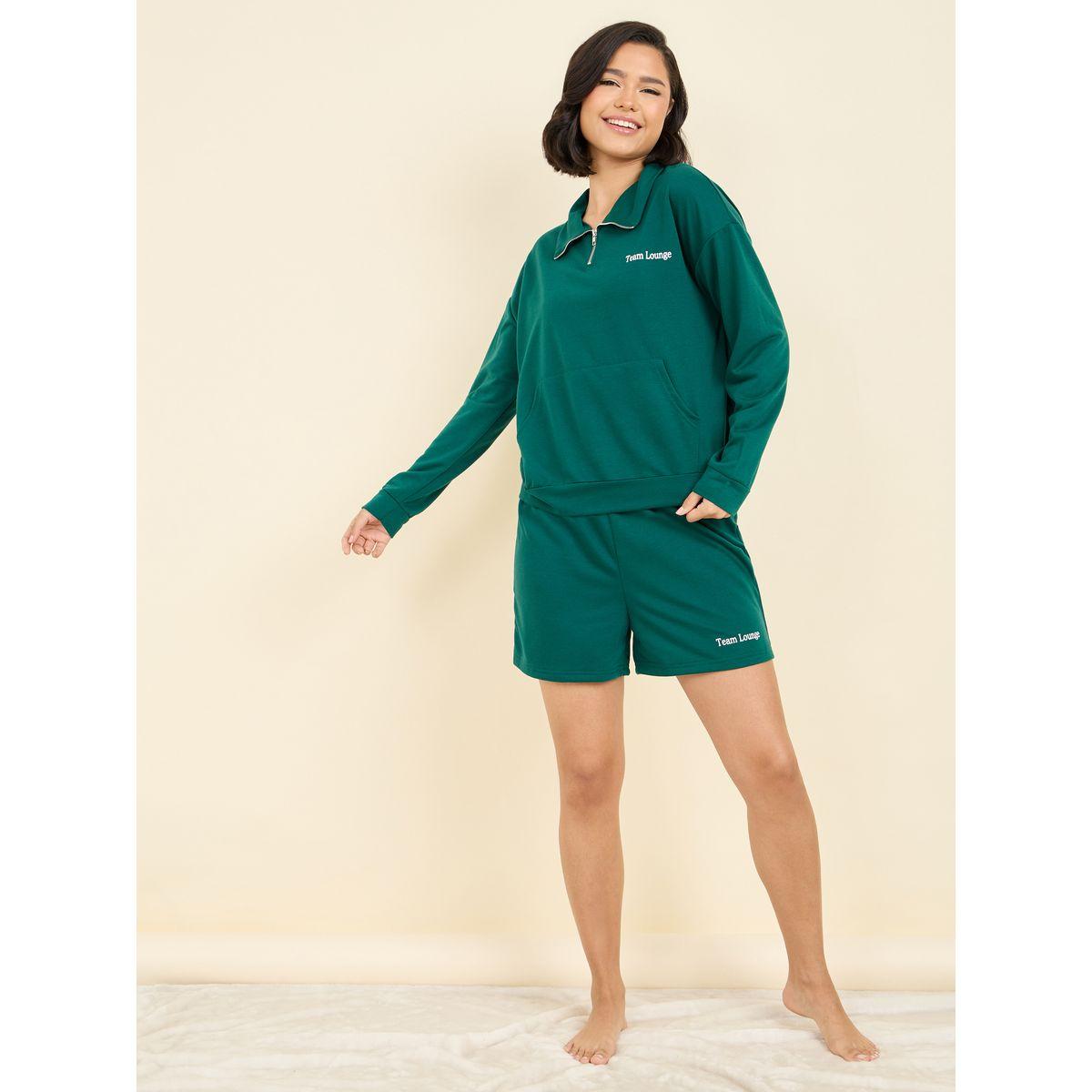 Styli Unwind Slogan Print Zip Up Top & Short Lounge Set-women-clothing-coordsets-image-1