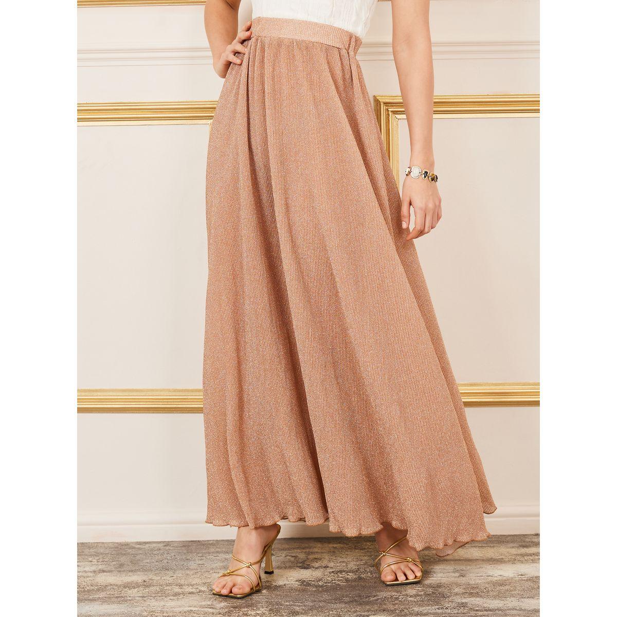 تنورة طويلة محبوكة مع كسرات وتفاصيل براقة-women-clothing-bottoms-skirts-image-1