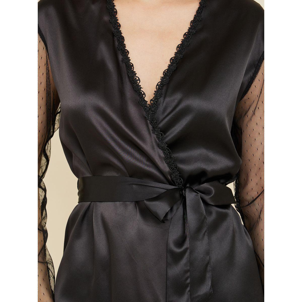 Styli Unwind Mesh Sleeves Lace Trim Satin Short Length Robe-women-clothing-nightwear-robes-image-3