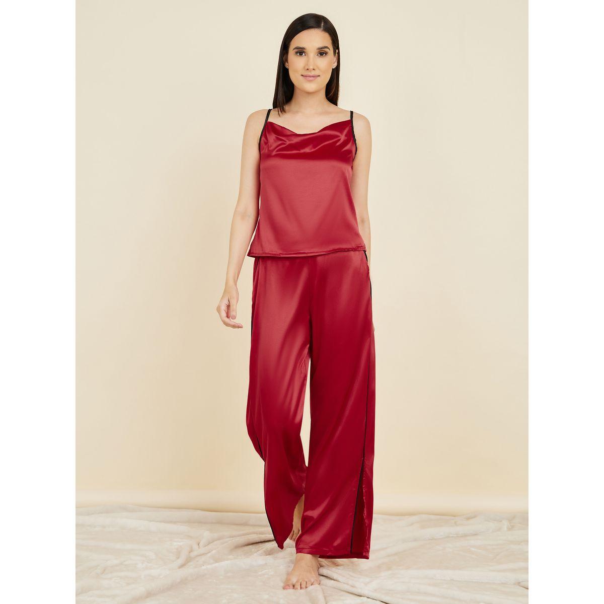 طقم من بنطال بيجاما بارجل واسعة مع كامي ساتان-women-clothing-nightwear-pyjamas-longsets-image-5
